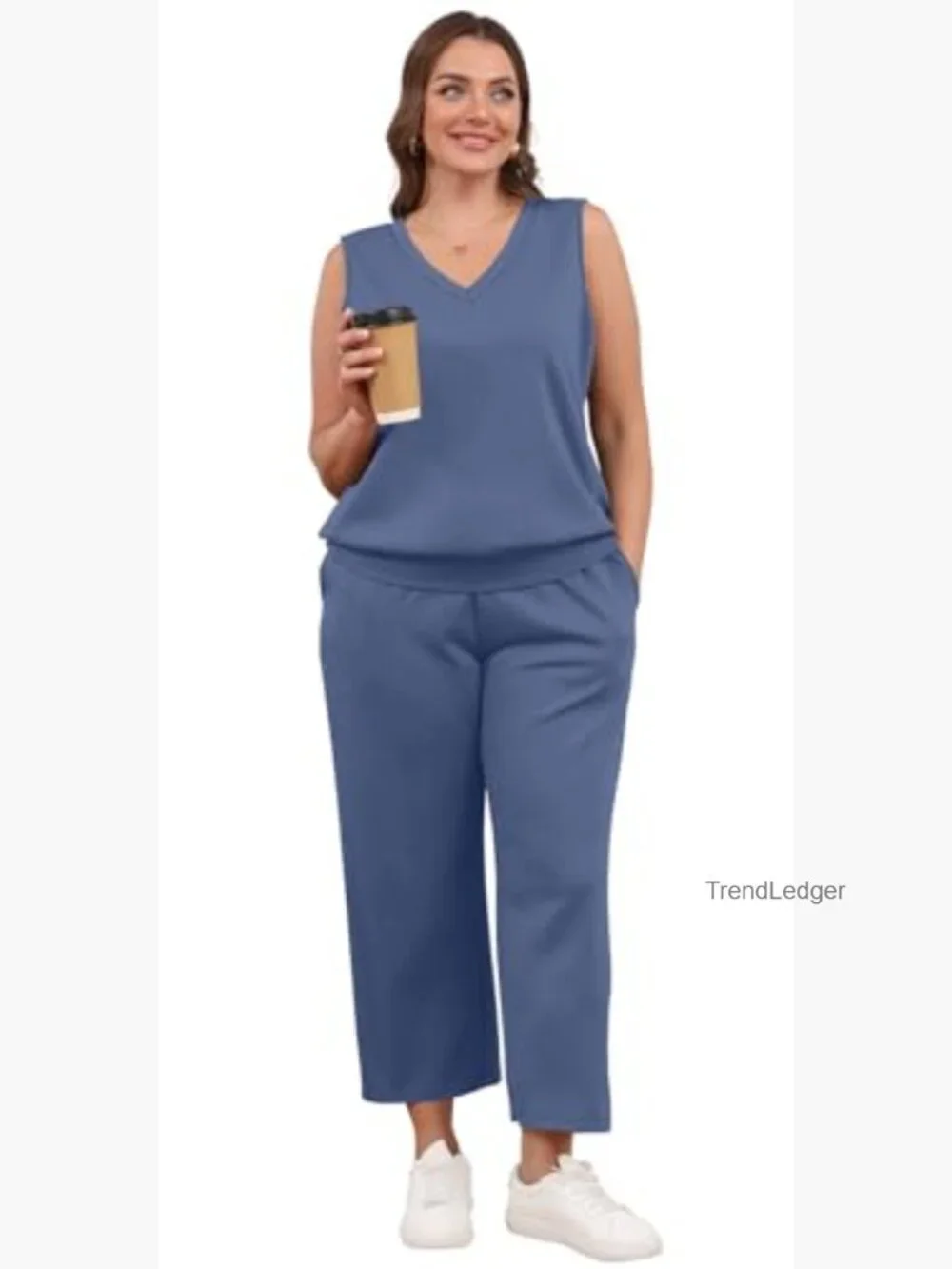 Two Piece Set for Women Summer Vacation Lounge V Neck Matching Sets